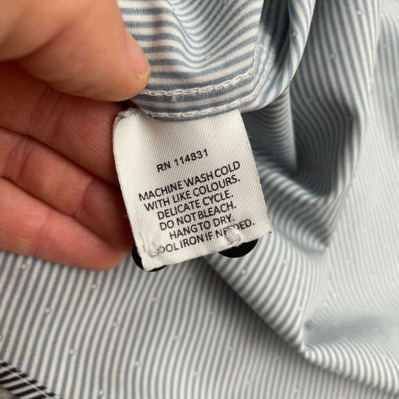 Construct Pinstripe Dress Shirt Men Large Blue Button Down Long Sleeve Flip Cuff - Picture 10 of 14